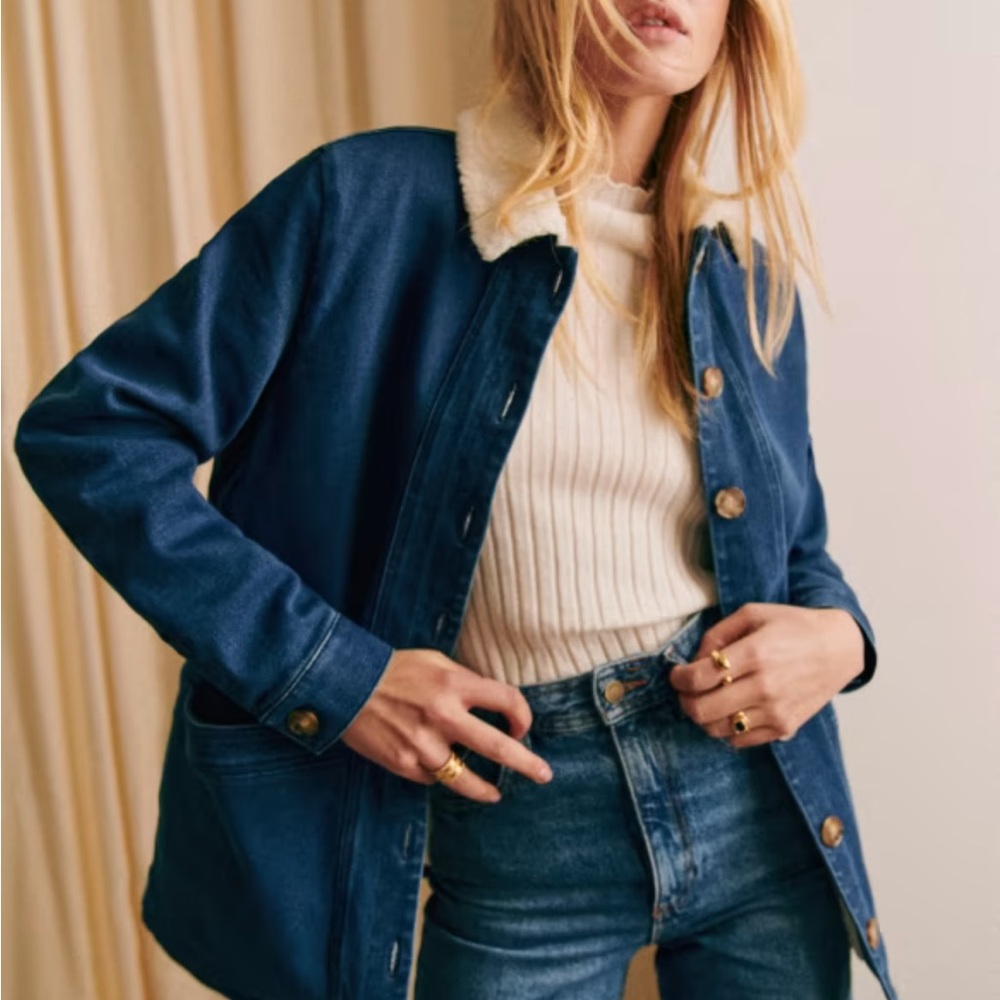 NEW WITHOUT TAGS- XXS Sezane will jacket in indigo faux sheepskin collar